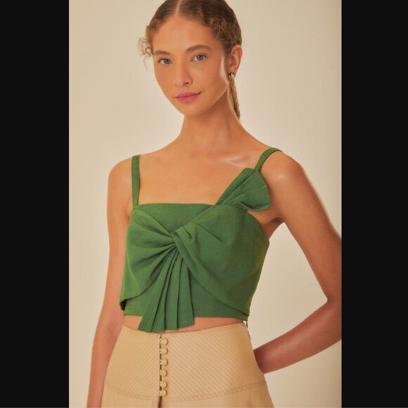 Farm Rio Green Front Bow Crop Tank Top XS - Picture 1 of 8